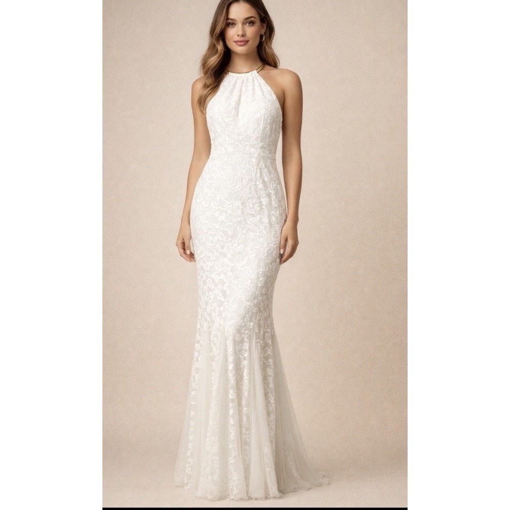 Vintage Cache Dress Size 12 Ivory Lace Maxi Wedding Formal Event Fairy Coquette